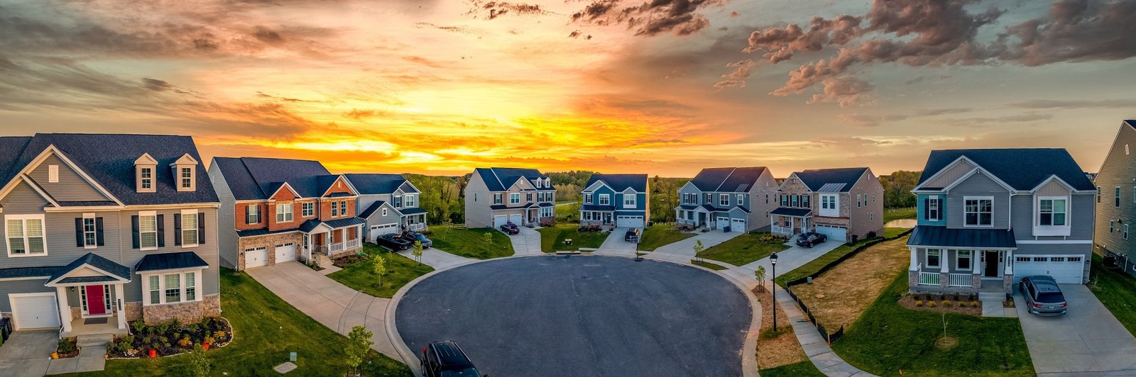 American residential community at sunset