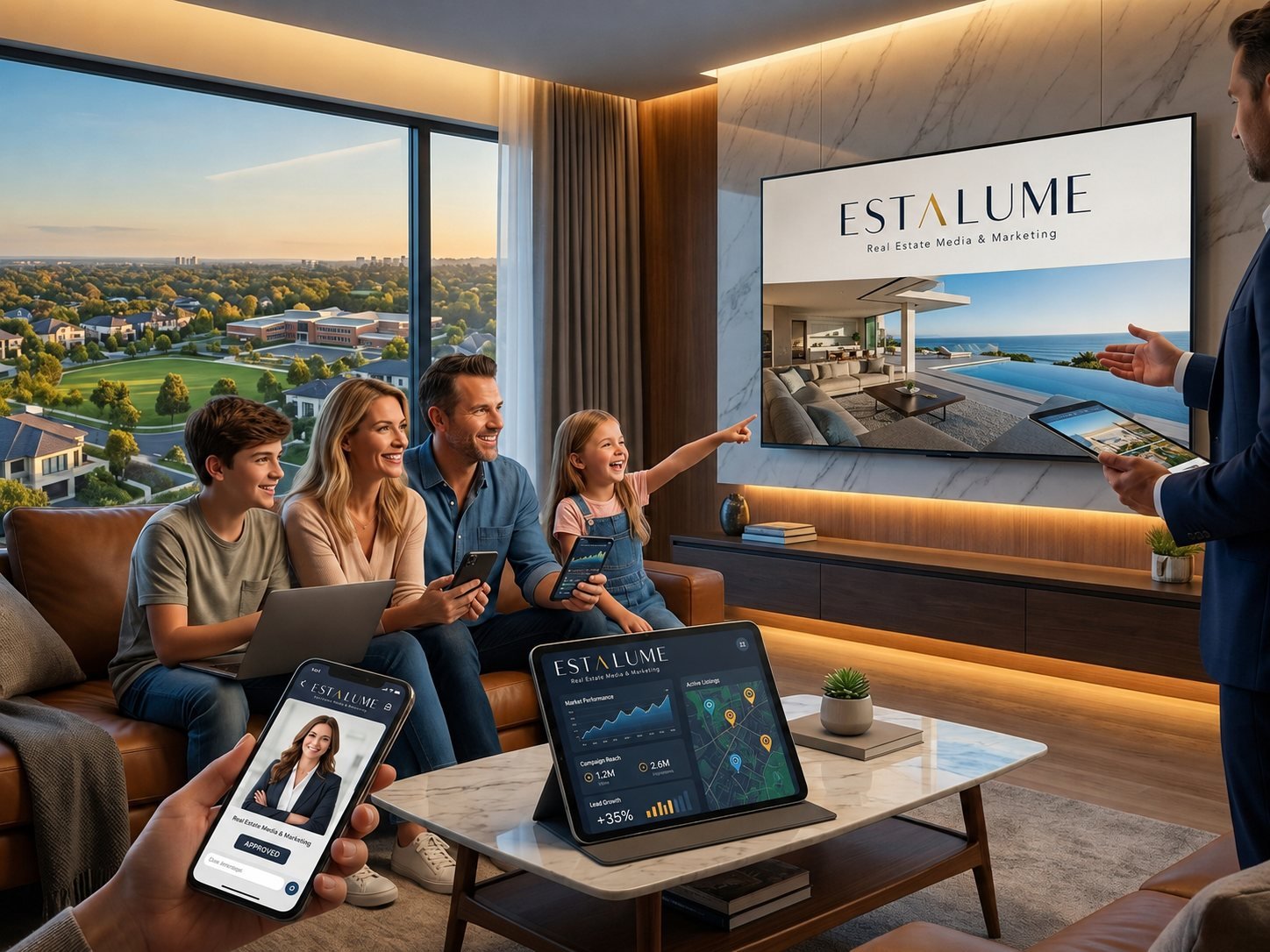 A family watching ESTALUME property programming